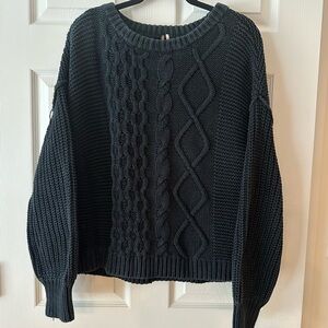 Free People Navy Cable Knit Sweater